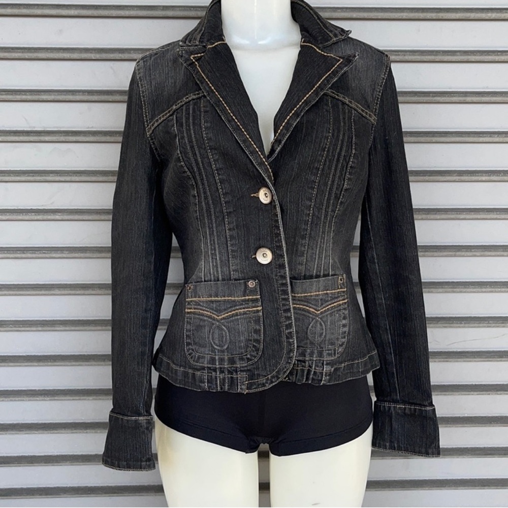 Kikit Jeans Vintage Y2K Black Denim Blazer Fitted Jacket Size S